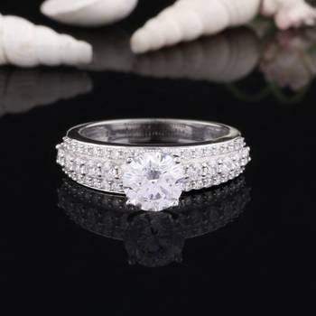 Cubic Zirconia Rhodium Plated Solitaire with Accent Women Ring 5