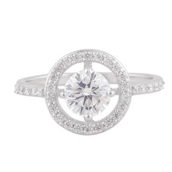 Cubic Zirconia Rhodium Plated Halo Women Ring 1