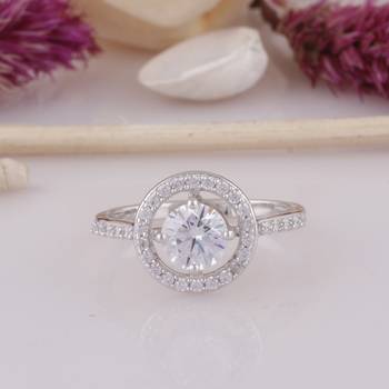 Cubic Zirconia Rhodium Plated Halo Women Ring 4