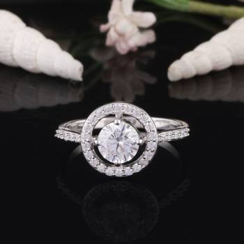 Cubic Zirconia Rhodium Plated Halo Women Ring 5