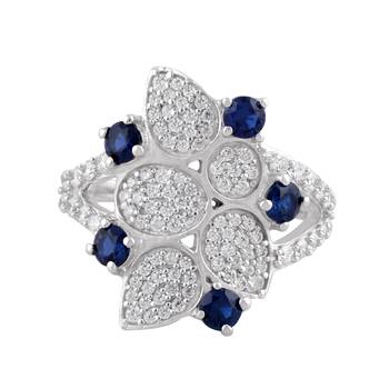 Blue Cubic Zirconia Rhodium Plated Women Cocktail Ring 1