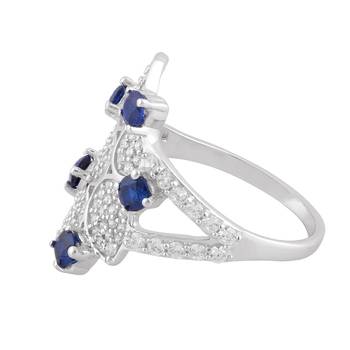Blue Cubic Zirconia Rhodium Plated Women Cocktail Ring 2