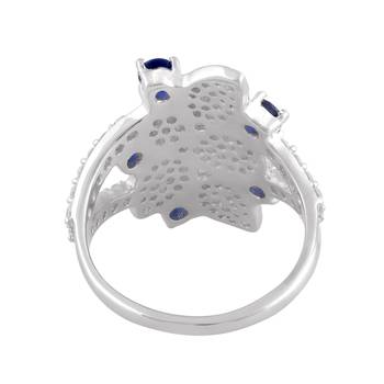 Blue Cubic Zirconia Rhodium Plated Women Cocktail Ring 3