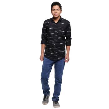 Blue Printed Polyester Shirt for Boys 4