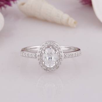 Rhodium Plated Cubic Zirconia Women Halo Ring 4