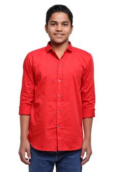 Red Solid Printex Polyester Shirt for Boys