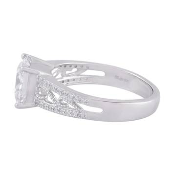 Cubic Zirconia Rhodium Plated Women Solitaire With Accent Ring 2