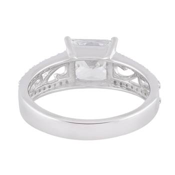 Cubic Zirconia Rhodium Plated Women Solitaire With Accent Ring 3