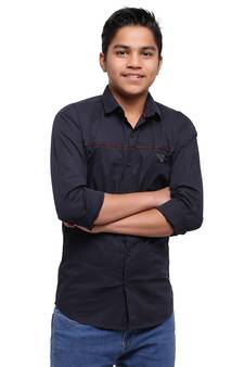 Navy Blue Solid Polyester Shirt for Boys