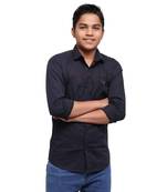 Navy Blue Solid Polyester Shirt for Boys