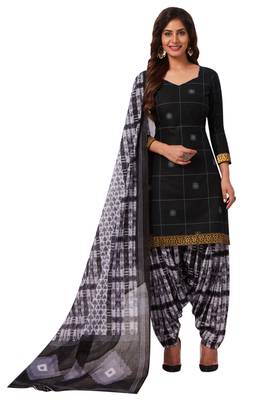 Women's Black & White Cotton Printed Readymade Patiyala Suit Set 1