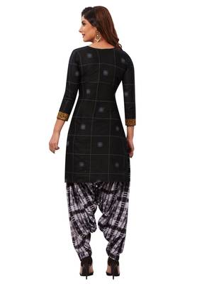 Women's Black & White Cotton Printed Readymade Patiyala Suit Set 2