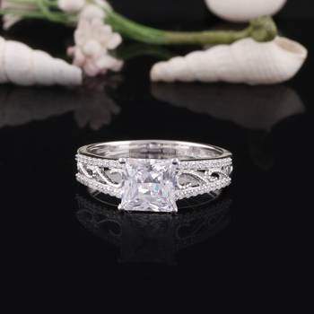 Cubic Zirconia Rhodium Plated Women Solitaire With Accent Ring 5
