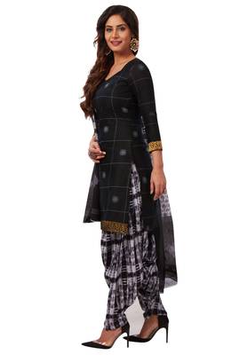 Women's Black & White Cotton Printed Readymade Patiyala Suit Set 3