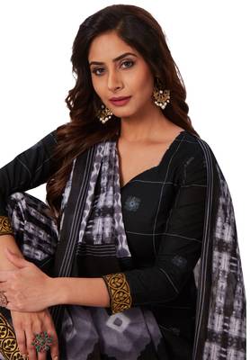Women's Black & White Cotton Printed Readymade Patiyala Suit Set 4