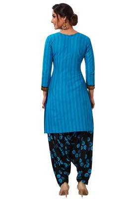 Women's Blue & Black Cotton Printed Readymade Patiyala Suit Set 2