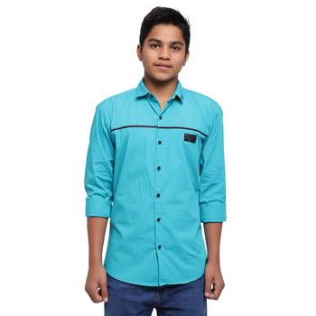 Turquoise Solid Polyester Shirt for Boys 1