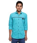 Turquoise Solid Polyester Shirt for Boys