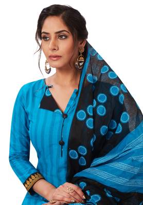Women's Blue & Black Cotton Printed Readymade Patiyala Suit Set 4