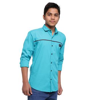 Turquoise Solid Polyester Shirt for Boys 3