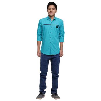 Turquoise Solid Polyester Shirt for Boys 4
