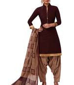 Women's Brown & Beige Cotton Printed Readymade Patiyala Suit Set