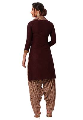Women's Brown & Beige Cotton Printed Readymade Patiyala Suit Set 2