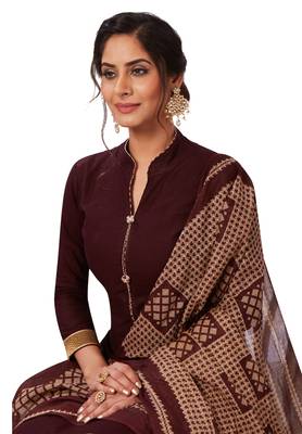 Women's Brown & Beige Cotton Printed Readymade Patiyala Suit Set 4