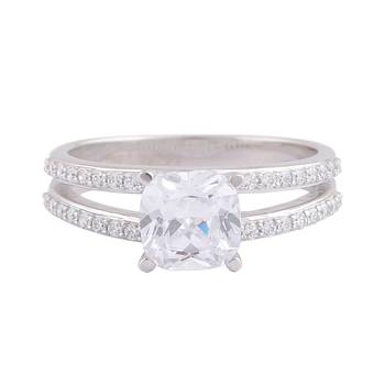 Cubic Zirconia Rhodium Plated Solitaire with Accents Ring for Women's 1