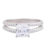 Cubic Zirconia Rhodium Plated Solitaire with Accents Ring for Women's