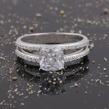 Cubic Zirconia Rhodium Plated Solitaire with Accents Ring for Women's 2