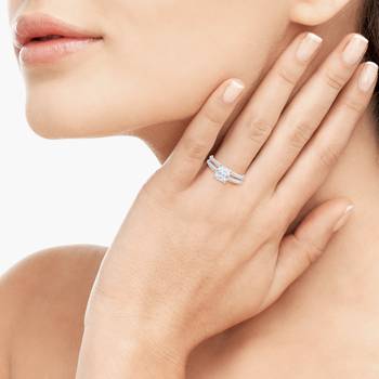 Cubic Zirconia Rhodium Plated Solitaire with Accents Ring for Women's 3
