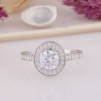 White Cubic Zirconia Rhodium Plated Women Finger Disc Ring 4