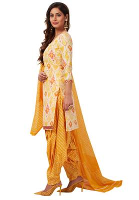Women's Yellow & White Cotton Printed Readymade Patiyala Suit Set 3