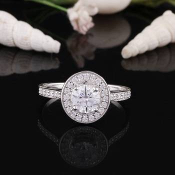 White Cubic Zirconia Rhodium Plated Women Finger Disc Ring 5