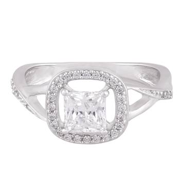 Rhodium Plated Cubic Zirconia Women Halo Ring 1