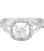 Rhodium Plated Cubic Zirconia Women Halo Ring