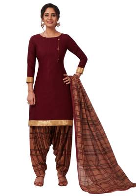 Women's Brown & Beige Cotton Printed Readymade Patiyala Suit Set 1