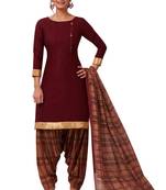 Women's Brown & Beige Cotton Printed Readymade Patiyala Suit Set