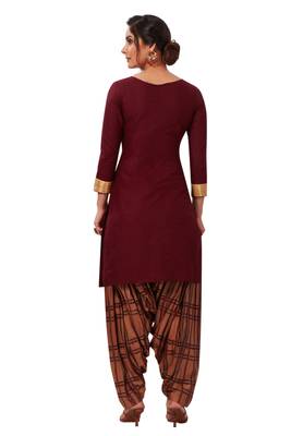 Women's Brown & Beige Cotton Printed Readymade Patiyala Suit Set 2