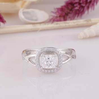 Rhodium Plated Cubic Zirconia Women Halo Ring 4