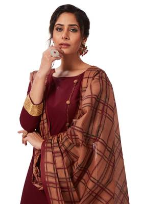 Women's Brown & Beige Cotton Printed Readymade Patiyala Suit Set 4