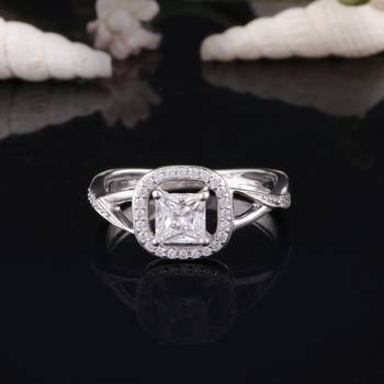 Rhodium Plated Cubic Zirconia Women Halo Ring 5