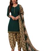 Women's Bottle Green & Beige Cotton Printed Readymade Patiyala Suit Set