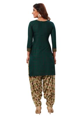 Women's Bottle Green & Beige Cotton Printed Readymade Patiyala Suit Set 2