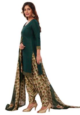 Women's Bottle Green & Beige Cotton Printed Readymade Patiyala Suit Set 3