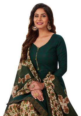 Women's Bottle Green & Beige Cotton Printed Readymade Patiyala Suit Set 4