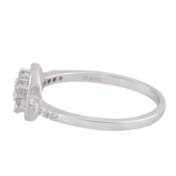 White Cubic Zirconia Rhodium Plated Women Floral Ring 2