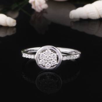 White Cubic Zirconia Rhodium Plated Women Floral Ring 5