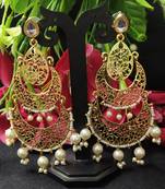 Ethnic Indian Bollywood Chandbali Long Pearl Kundan Hanging Earrings Set
